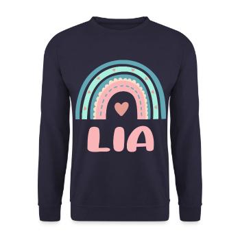 Lia Name Regenbogen Baby - Unisex Pullover - Navy - Vorne - Alina (178cm) & Michal (187cm)