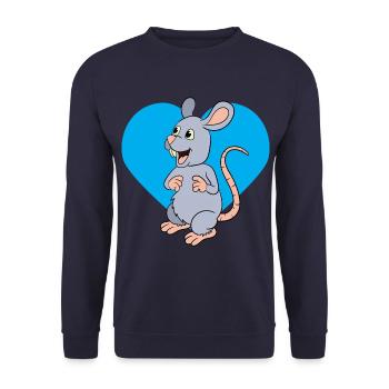Ratte mit blauem Herz - Unisex Pullover - Navy - Vorne - Alina (178cm) & Michal (187cm)