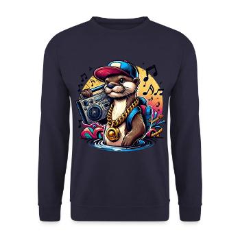 Stylish otter with boombox and musical notes - Unisex Sweatshirt - navy - Front - Alina (178cm) & Michal (187cm)