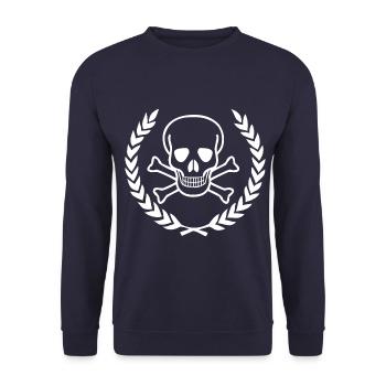 Totenkopf in Kranz - Unisex Pullover - Navy - Vorne - Alina (178cm) & Michal (187cm)