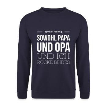 Papa und Opa Spruch T-Shirt Geschenk - Unisex Pullover - Navy - Vorne - Alina (178cm) & Michal (187cm)