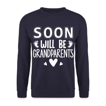 Wir werden Großeltern, Wir werden Oma und Opa - Unisex Pullover - Navy - Vorne - Alina (178cm) & Michal (187cm)