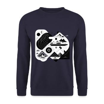 Collage Modern Style/ Mountains, Ship Landscape - Unisex Sweatshirt - navy - Front - Alina (178cm) & Michal (187cm)