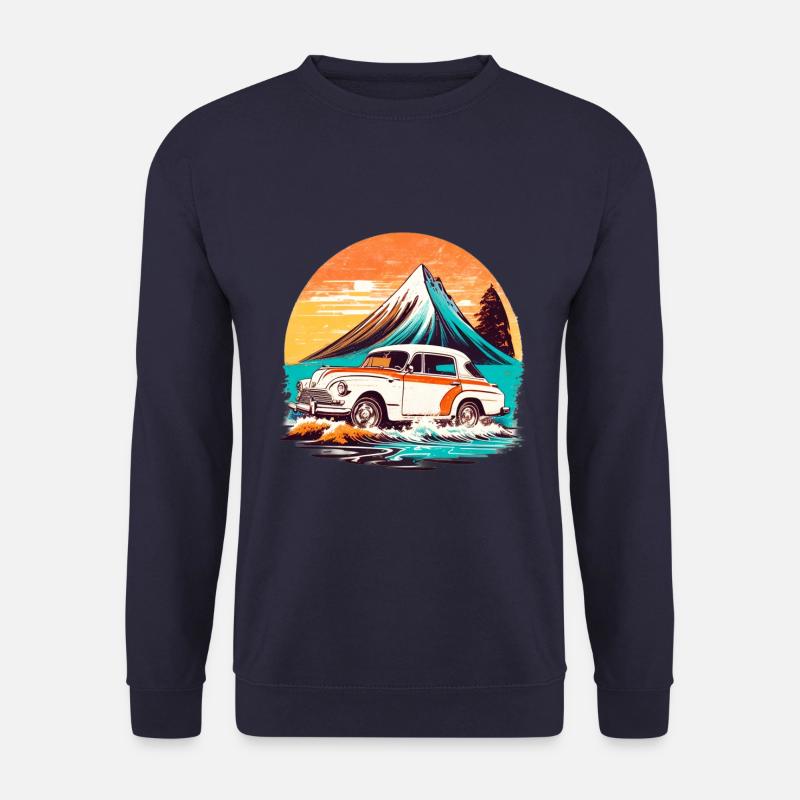 Vintage - Beach View with Old Car - Unisex Sweatshirt - navy