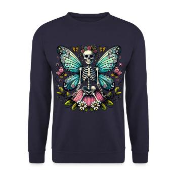 Skeleton Fairy with Flowers and Butterflies - Unisex Sweatshirt - navy - Front - Alina (178cm) & Michal (187cm)