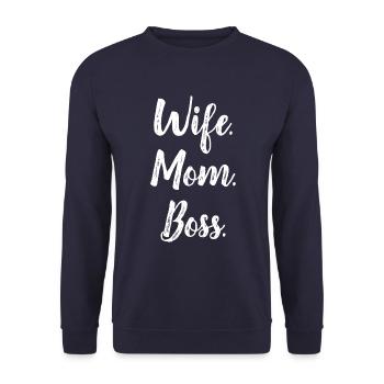 Mama ist die Chefin Geschenk - Unisex Pullover - Navy - Vorne - Alina (178cm) & Michal (187cm)