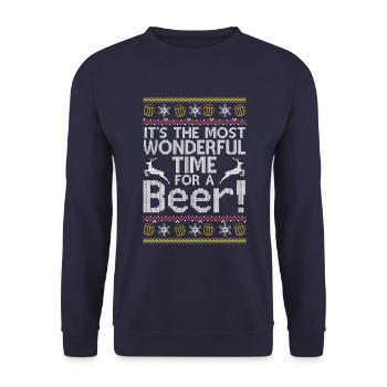 Christmas Sweater Best Time for Beer Fun - Unisex Sweatshirt - navy - Front - Alina (178cm) & Michal (187cm)