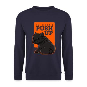 Fitness Hund Liegestütz Französisch Doggy Schwarz - Unisex Pullover - Navy - Vorne - Alina (178cm) & Michal (187cm)