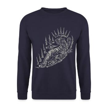 Sak Yant Thai Tattoo Tiger AnimalIsh Cool - Unisex Sweatshirt - navy - Front - Alina (178cm) & Michal (187cm)