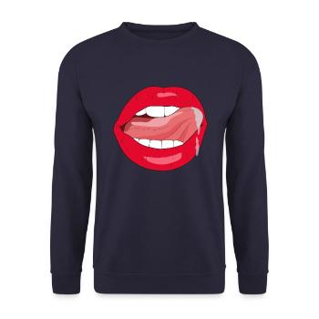 Roter Kussmund sexy - Unisex Pullover - Navy - Vorne - Alina (178cm) & Michal (187cm)
