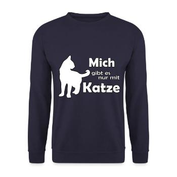 Mich gibt es nur mit Katze! - Unisex Pullover - Navy - Vorne - Alina (178cm) & Michal (187cm)