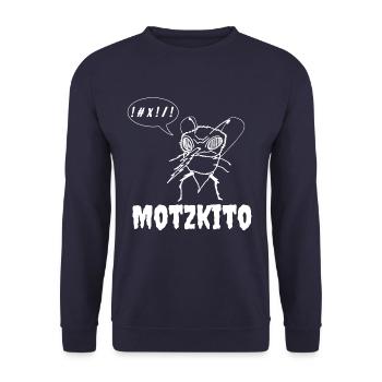 Motzkito Funshirt motzende Mücke schimpft Moskito - Unisex Pullover - Navy - Vorne - Alina (178cm) & Michal (187cm)