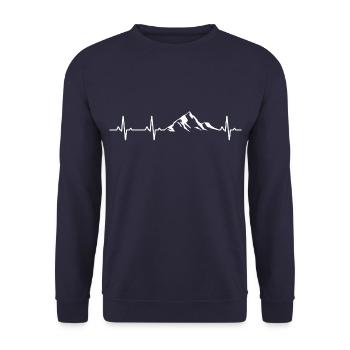 Heartbeat Mountain Mountains Hiking Gift T-Shirt - Unisex Sweatshirt - navy - Front - Alina (178cm) & Michal (187cm)