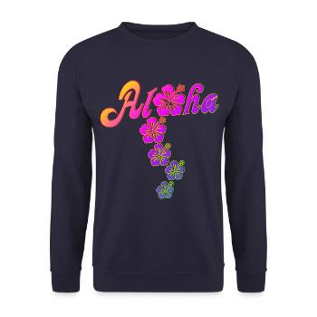 Aloha Hibiscus Blossoms - remplissage coloré - Sweat-shirt Unisexe - marine - Devant - Alina (178cm) & Michal (187cm)