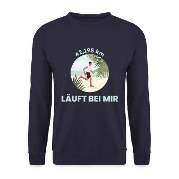 Marathon 42,195 km | Läuft bei mir - Unisex Pullover - Navy - Vorne - Alina (178cm) & Michal (187cm)