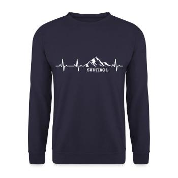 Herzschlag Südtirol Berge Wanderer Geschenk Shirt - Unisex Pullover - Navy - Vorne - Alina (178cm) & Michal (187cm)