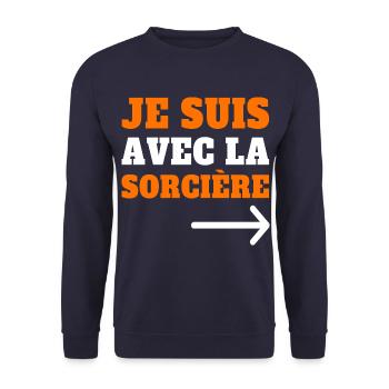 Halloween humour je suis avec la sorcière cadeau - Sweat-shirt Unisexe - marine - Devant - Alina (178cm) & Michal (187cm)