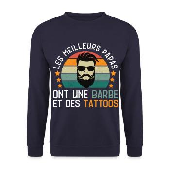 Les meilleurs papas ont une barbe et des tattoos - Sweat-shirt Unisexe - marine - Devant - Alina (178cm) & Michal (187cm)