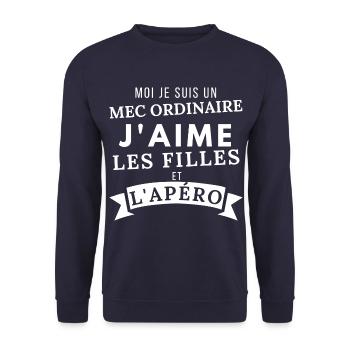 J'aime les filles et l' apéro humour homme cadeau - Sweat-shirt Unisexe - marine - Devant - Alina (178cm) & Michal (187cm)