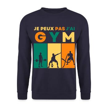 Je peux pas j' ai gym humour musculation fitness - Sweat-shirt Unisexe - marine - Devant - Alina (178cm) & Michal (187cm)