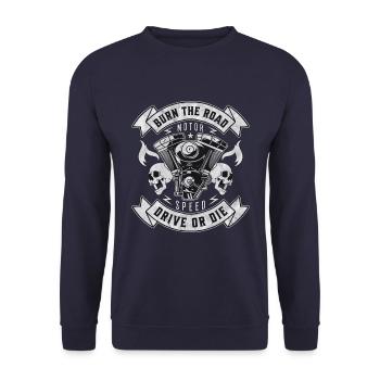 BURN THE ROAD - Unisex Sweatshirt - navy - Front - Alina (178cm) & Michal (187cm)