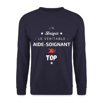 Le véritable Aide soignant au top - Sweat-shirt Unisexe - marine - Devant - Alina (178cm) & Michal (187cm)