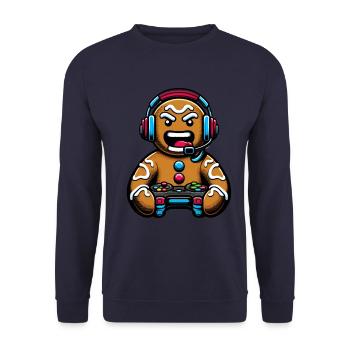 Angry Gingerbread Gamer Christmas Look - Unisex Sweatshirt - navy - Front - Alina (178cm) & Michal (187cm)