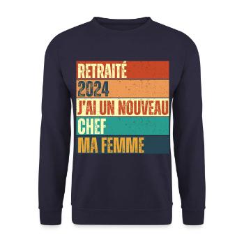 Retraité 2024 humour retraite cadeau pour retraité - Sweat-shirt Unisexe - marine - Devant - Alina (178cm) & Michal (187cm)