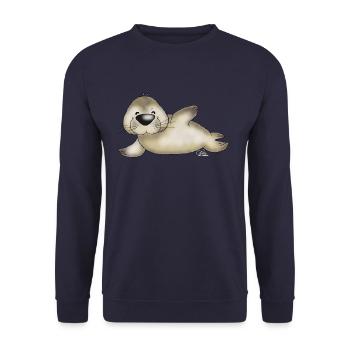 Robbert, der kleine Heuler - Unisex Pullover - Navy - Vorne - Alina (178cm) & Michal (187cm)