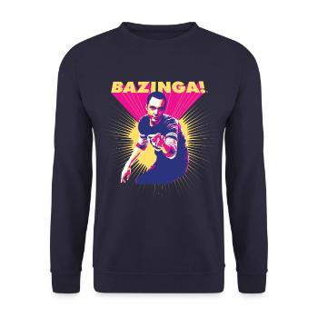 The Big Bang Theory Spruch Bazinga! Sheldon - Unisex Pullover - Navy - Vorne - Alina (178cm) & Michal (187cm)
