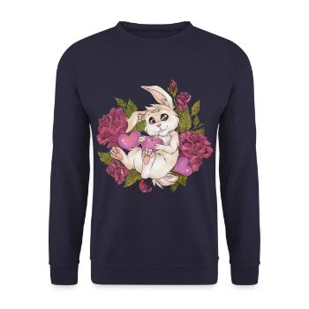 Niedlicher Hase Kaninchen mit Rosen Liebe Herz - Unisex Pullover - Navy - Vorne - Alina (178cm) & Michal (187cm)