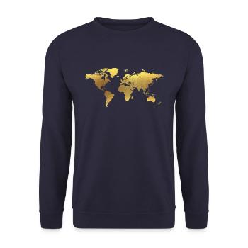 Golden World Map - Unisex Sweatshirt - navy - Front - Alina (178cm) & Michal (187cm)