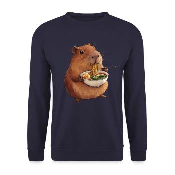 Capybara Eats Ramen - Unisex Sweatshirt - navy - Front - Alina (178cm) & Michal (187cm)