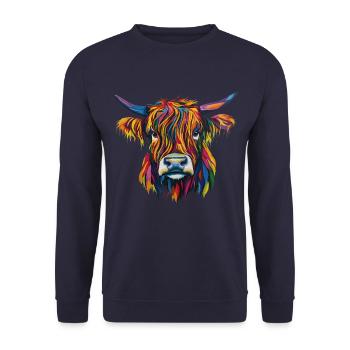 Kuh Highland Cow - Unisex Pullover - Navy - Vorne - Alina (178cm) & Michal (187cm)
