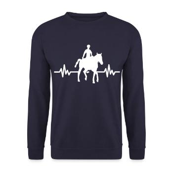 Herzschlag - Pferd Hengst Stute Ross Reitsport - Unisex Pullover - Navy - Vorne - Alina (178cm) & Michal (187cm)