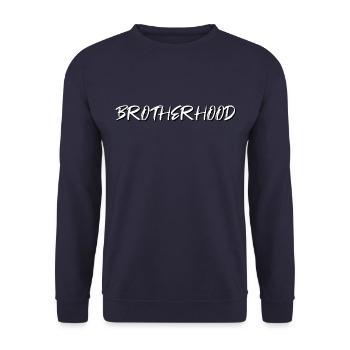 Brotherhood Bruderschaft Spruch Geschenk T-Shirt - Unisex Pullover - Navy - Vorne - Alina (178cm) & Michal (187cm)
