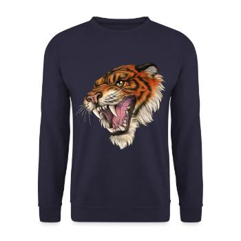 Brüllend Tiger Wildkatze Geschenk Freiheit Natur - Unisex Pullover - Navy - Vorne - Alina (178cm) & Michal (187cm)