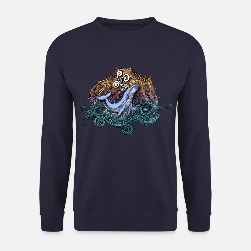 Whale Doodle Design - handgezeichnetes Meeresmotiv - Unisex Pullover - Navy