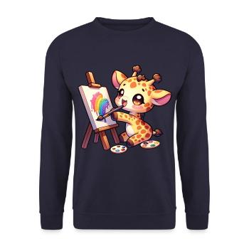 Girafe Peinture Chemise Enfant Artiste à col long - Sweat-shirt Unisexe - marine - Devant - Alina (178cm) & Michal (187cm)