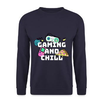 gaming and chill - Unisex Pullover - Navy - Vorne - Alina (178cm) & Michal (187cm)