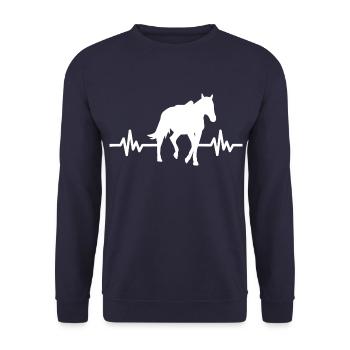 Herzschlag - Pferd Hengst Stute Ross Reitsport - Unisex Pullover - Navy - Vorne - Alina (178cm) & Michal (187cm)
