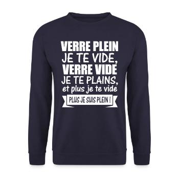 VERRE PLEIN JE TE VIDE VERRE VIDE JE TE PLAINS - Sweat-shirt Unisexe - marine - Devant - Alina (178cm) & Michal (187cm)