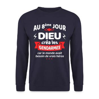AU 8ème JOUR DIEU CRÉA LES GENDARMES - Sweat-shirt Unisexe - marine - Devant - Alina (178cm) & Michal (187cm)