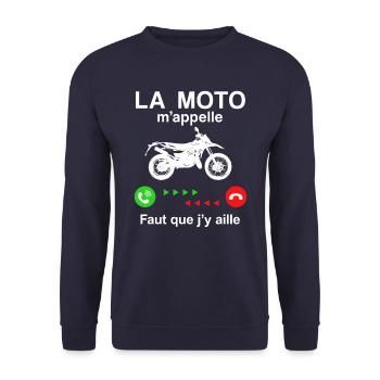 LA MOTO M'APPELLE FAUT QUE J'Y AILLE - Sweat-shirt Unisexe - marine - Devant - Alina (178cm) & Michal (187cm)