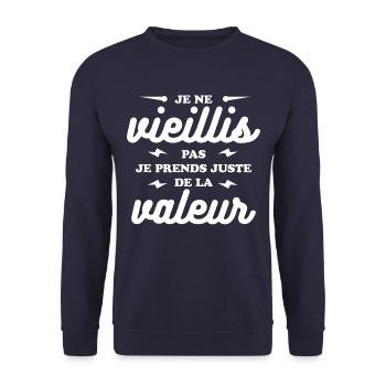 JE NE VIELLIS PAS JE PRENDS DE LA VALEUR - Sweat-shirt Unisexe - marine - Devant - Alina (178cm) & Michal (187cm)