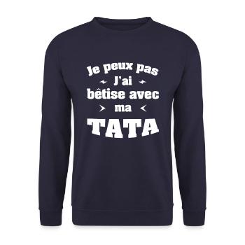 JE PEUX PAS J'AI BETISE AVEC MA TATA - Sweat-shirt Unisexe - marine - Devant - Alina (178cm) & Michal (187cm)