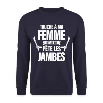 TOUCHE À MA FEMME JE TE PETE LES JAMBES - Sweat-shirt Unisexe - marine - Devant - Alina (178cm) & Michal (187cm)