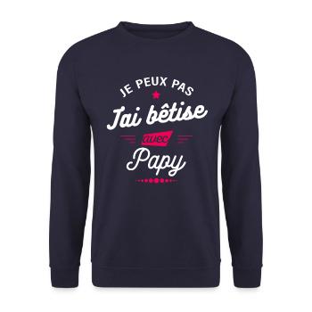 JE PEUX PAS J'AI BÊTISE AVEC PAPY - Sweat-shirt Unisexe - marine - Devant - Alina (178cm) & Michal (187cm)