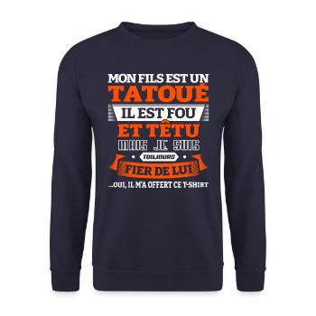 CADEAU PAPA - MON FILS EST UN TATOUÉ - Sweat-shirt Unisexe - marine - Devant - Alina (178cm) & Michal (187cm)
