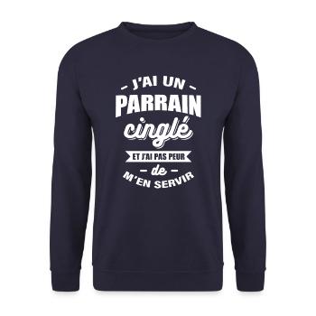 J'AI UN PARRAIN CINGLÉ - Sweat-shirt Unisexe - marine - Devant - Alina (178cm) & Michal (187cm)